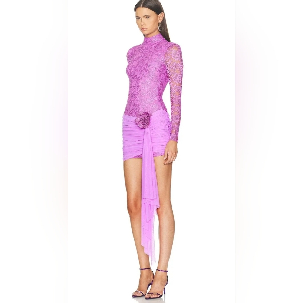 PatBO Lilac Lace Long Sleeve Mini Dress